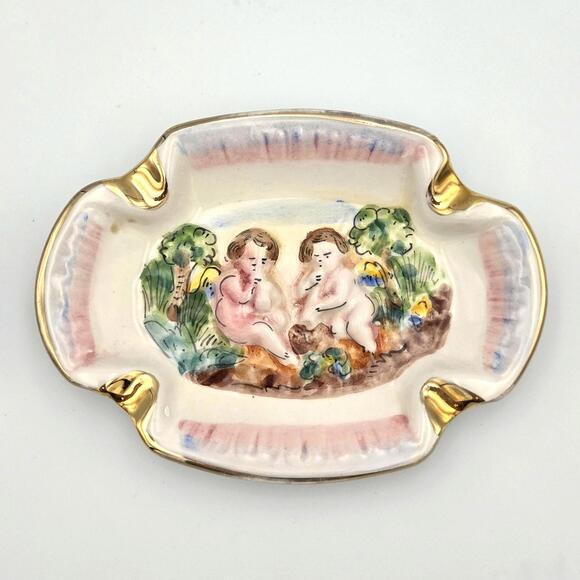 R Capodimonte Italy Cherubs Ashtray | Vintage Italian Porcelain Trinket Dish - Picture 4 of 9